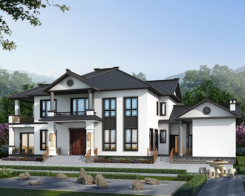 新款帶內院/柴火房經典新中式二層自建別墅全套圖紙27mX12.7m
