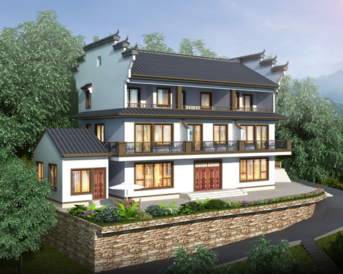 【實地設計】南昌月亮灣三兄弟合建徽派中式房屋效果欣賞