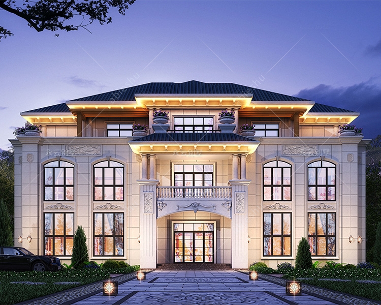 豪華歐式AT2812兄弟合建五間三層共堂屋復(fù)式樓別墅設(shè)計圖紙26X15m